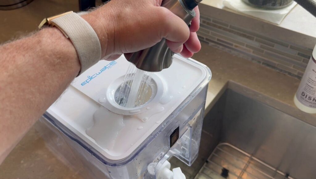 Epic Water Filters review - filling up with water at kitchen sink
