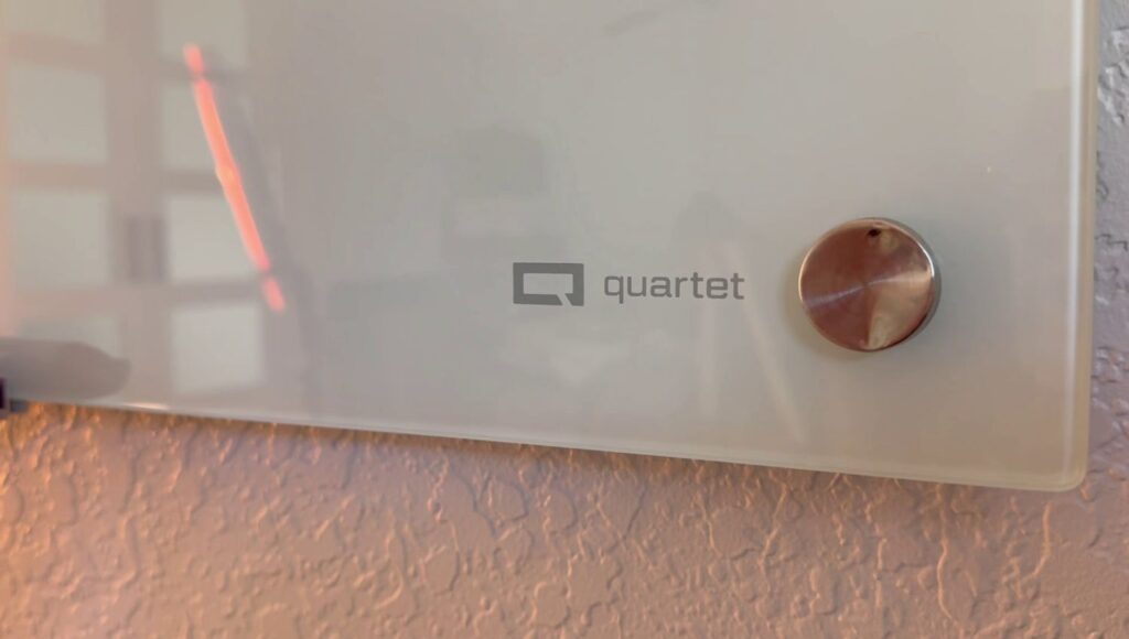 Quartet Magnetic Glass Whiteboard review - logo in the corner bottom right