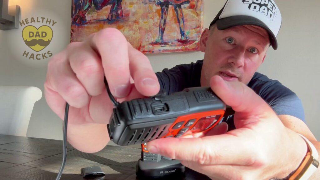 Best walkie talkies for kids Midland review - micro USB port on side