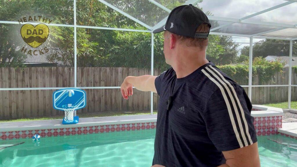 Best swimming pool basketball hoop - GoSports Splash Hoop PRO review - dad shot