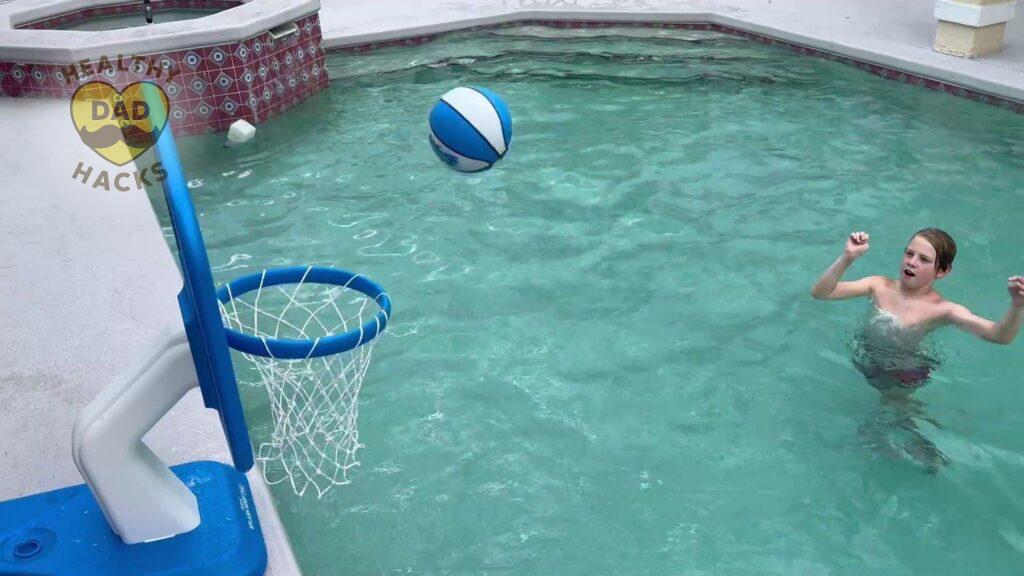 Best swimming pool basketball hoop - GoSports Splash Hoop PRO review - son shooting