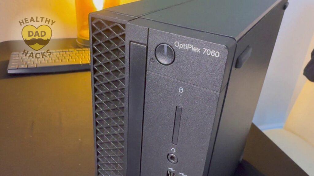 Close-up of a Dell OptiPlex 7060 desktop computer on a desk