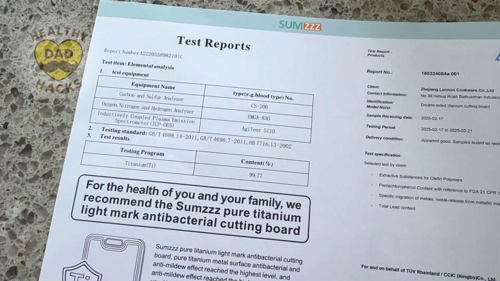 Test reports Sumzzz Titanium double-sided Cutting Board