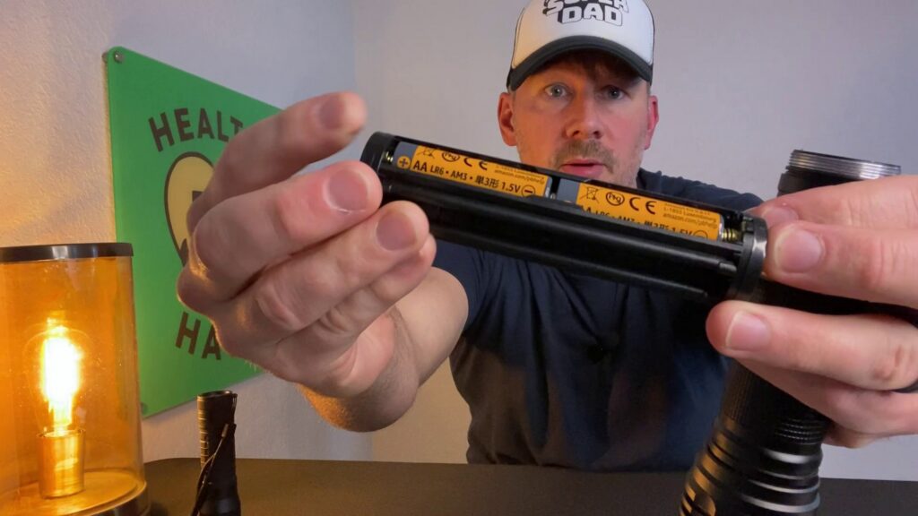 GearLight S2000 close-up of battery compartment 4 AA batteries