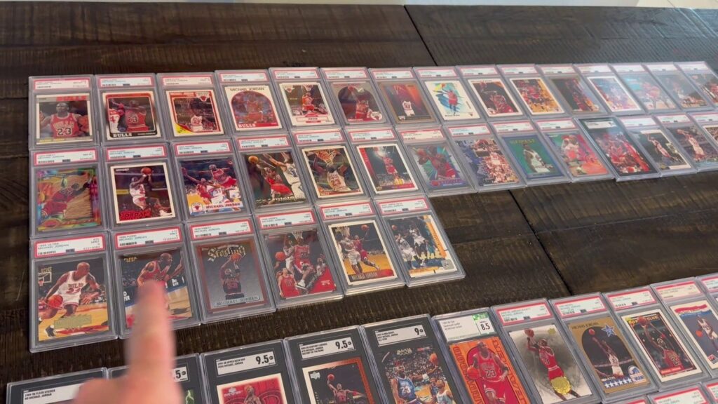 Michael Jordan base cards my collection laid out on table