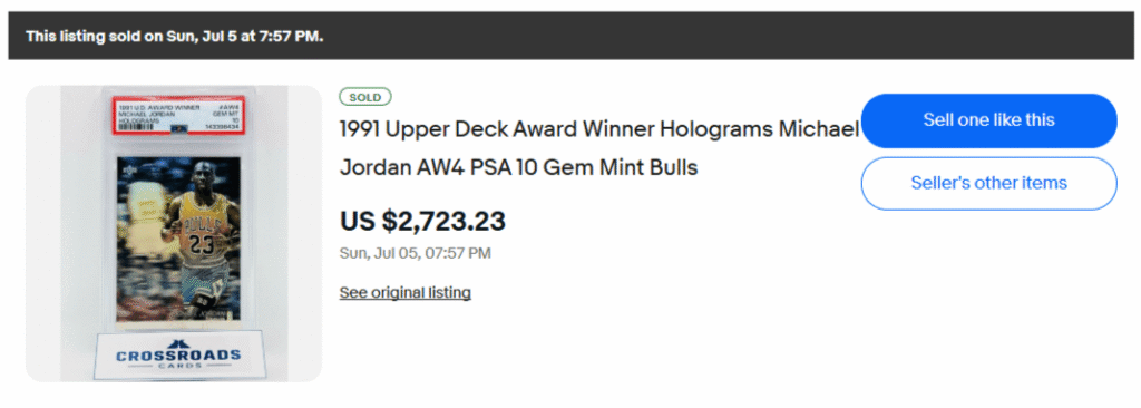 Latest sales for 1991-92 upper deck jordan AW4
