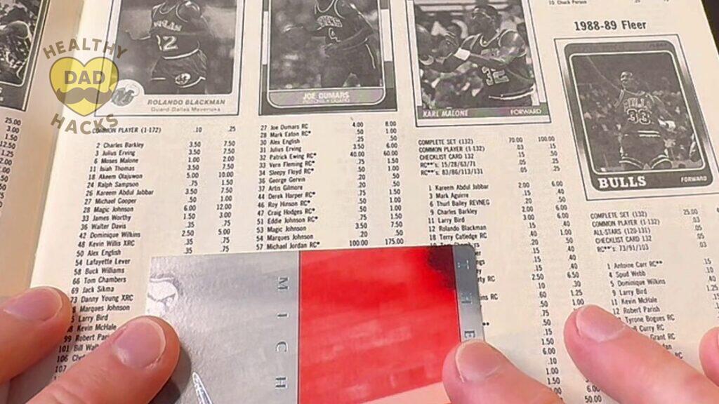 Value of 1986 Fleer Jordan Rookie card looked up in Beckett Magazine #1 Issue